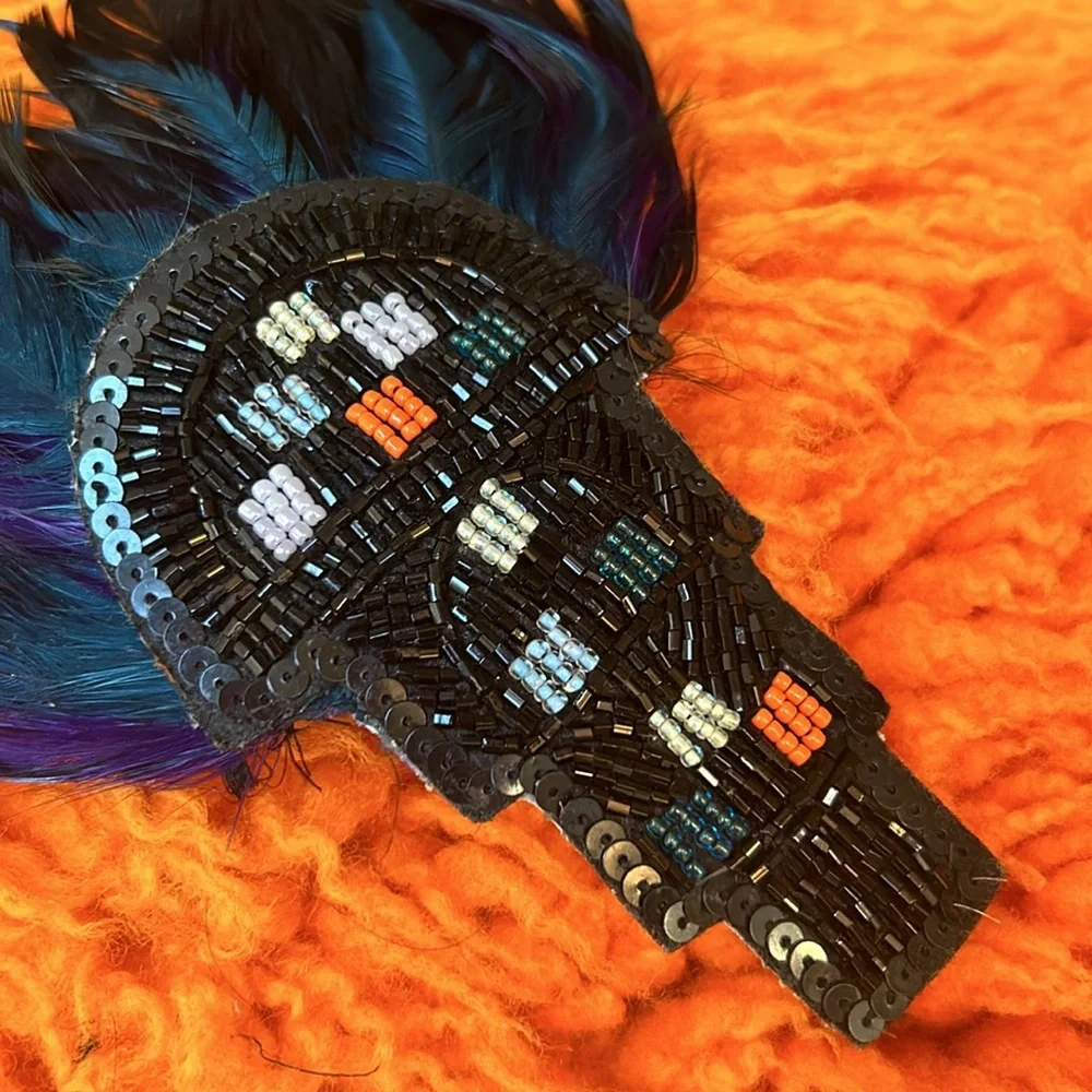 Vintage Laura Kranitz Art Deco Feathered & Beaded Barrette Hair Clip